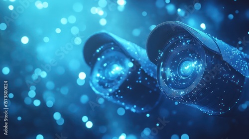 Wallpaper Mural Digital Security Cameras, Network, Surveillance, Blue Bokeh Background Torontodigital.ca