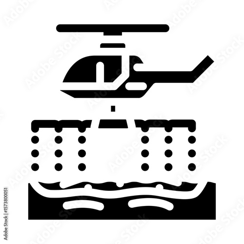 helicopter spraying dispersants oil spill glyph icon vector illustration