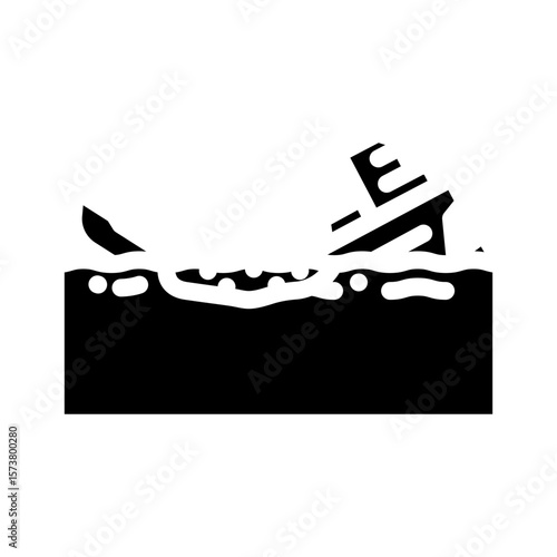 shipwreck spilling oil sea glyph icon vector illustration