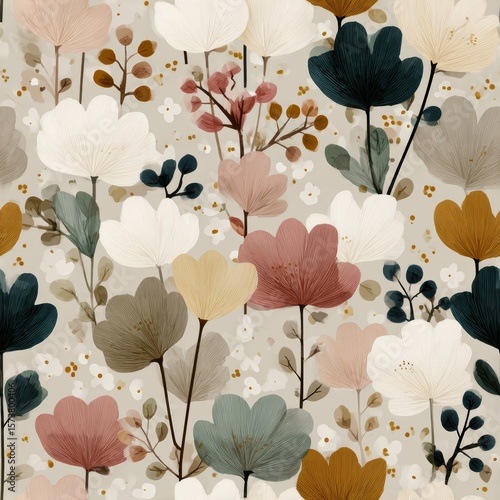 Colorful Floral Pattern with Soft Pastels and Delicate Blooms