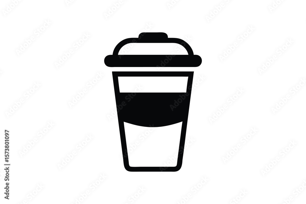 Simple Black and White Icon of a Disposable Coffee Cup for Branding Simple Black and White Icon of a Disposable Coffee Cup for Branding