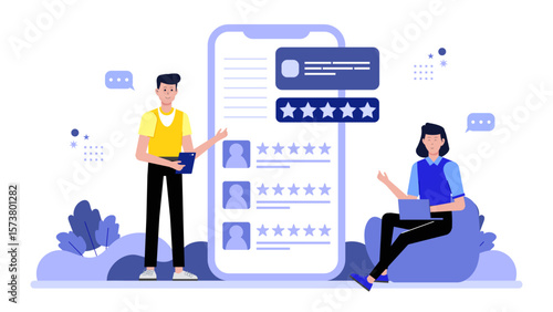 Freelancer receiving client feedback through app flat vector illustration