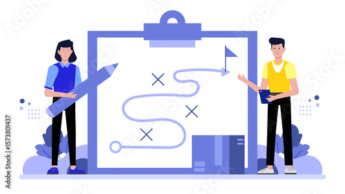 Product team prioritizing roadmap with input flat vector illustration