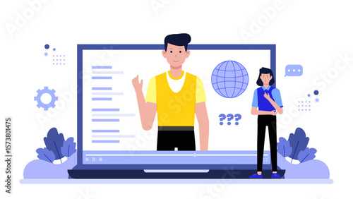 CEO answering employee questions in live Q&A flat vector illustration