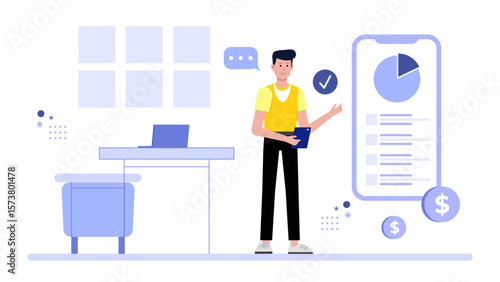 Freelancer comparing pricing tiers for clients flat vector illustration