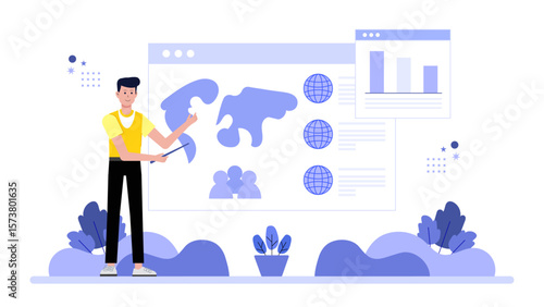 Sales team planning regional expansion strategy flat vector illustration