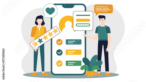Freelancer receiving client feedback through app flat vector illustration