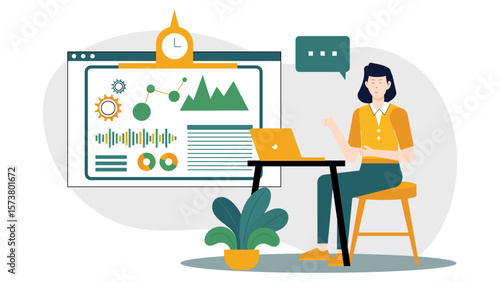 Remote employees in virtual company town hall flat vector illustration