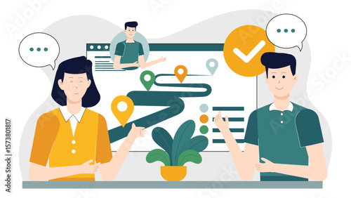 Product team prioritizing roadmap with input flat vector illustration