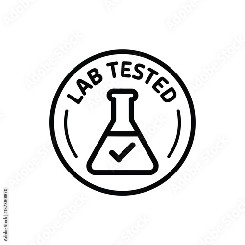 Round stamp with a laboratory flask and checkmark indicating lab tested quality