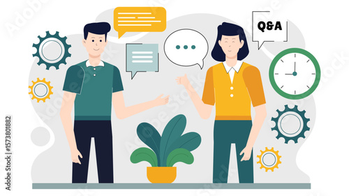 CEO answering employee questions in live Q&A flat vector illustration