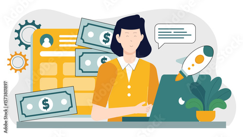 Startup creating referral incentive program flat vector illustration