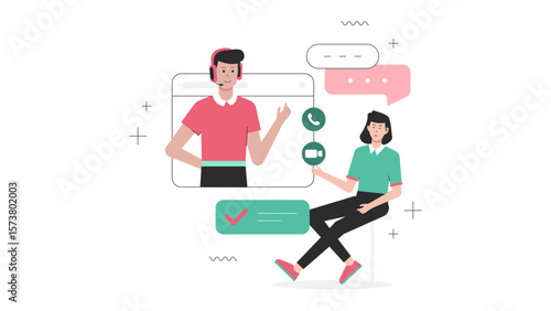 Customer support escalating technical issue to IT flat vector illustration
