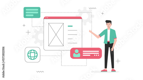UX designer mapping customer journey flat vector illustration