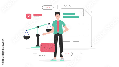 Legal advisor guiding business registration flat vector illustration