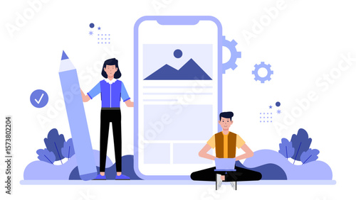 UX Designer Creating Low-Fidelity Wireframes, flat vector illustration