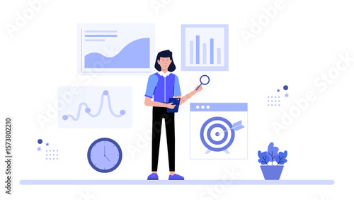 Sales manager leading weekly target review meeting, flat vector illustration