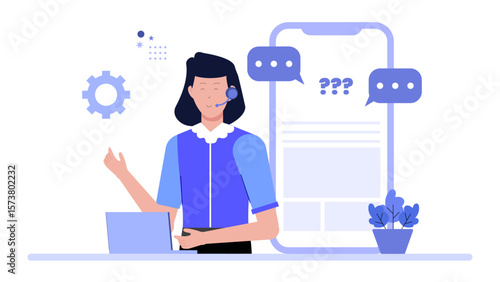 Customer support answering live chat inquiries, flat vector illustration