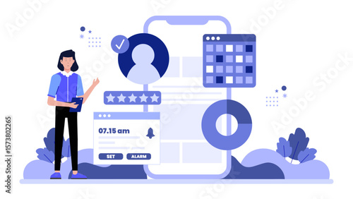 Remote team scheduling tasks in project management app, flat vector illustration