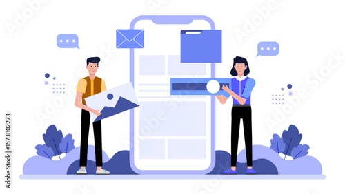 Content strategist mapping blog content pillars, flat vector illustration