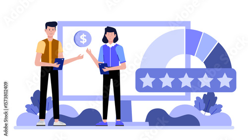 Customer success manager guiding onboarding session, flat vector illustration