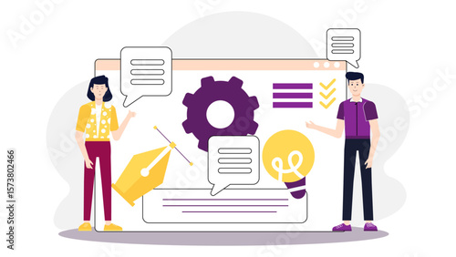 Startup team preparing for investor pitch meeting, flat vector illustration