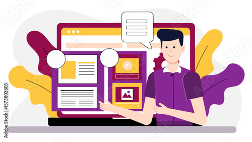 Content strategist mapping blog content pillars, flat vector illustration