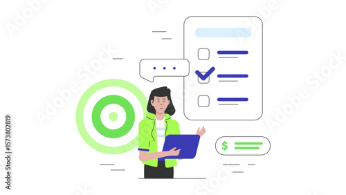 Sales manager leading weekly target review meeting, flat vector illustration