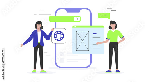 UX Designer Creating Low-Fidelity Wireframes, flat vector illustration