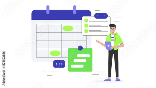 Remote team scheduling tasks in project management app, flat vector illustration