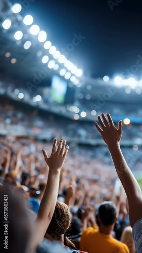 Crowd raising hands in stadium