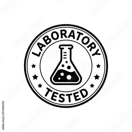 Black and white laboratory tested seal with a flask and stars