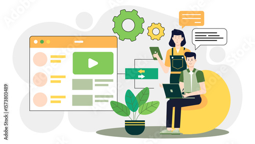 Employees collaborating in shared workspace app