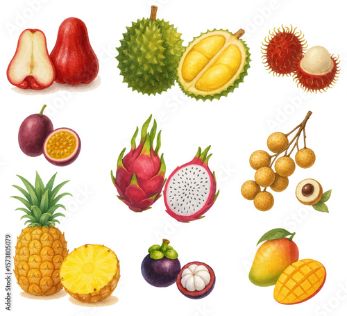 set of tropical fruits