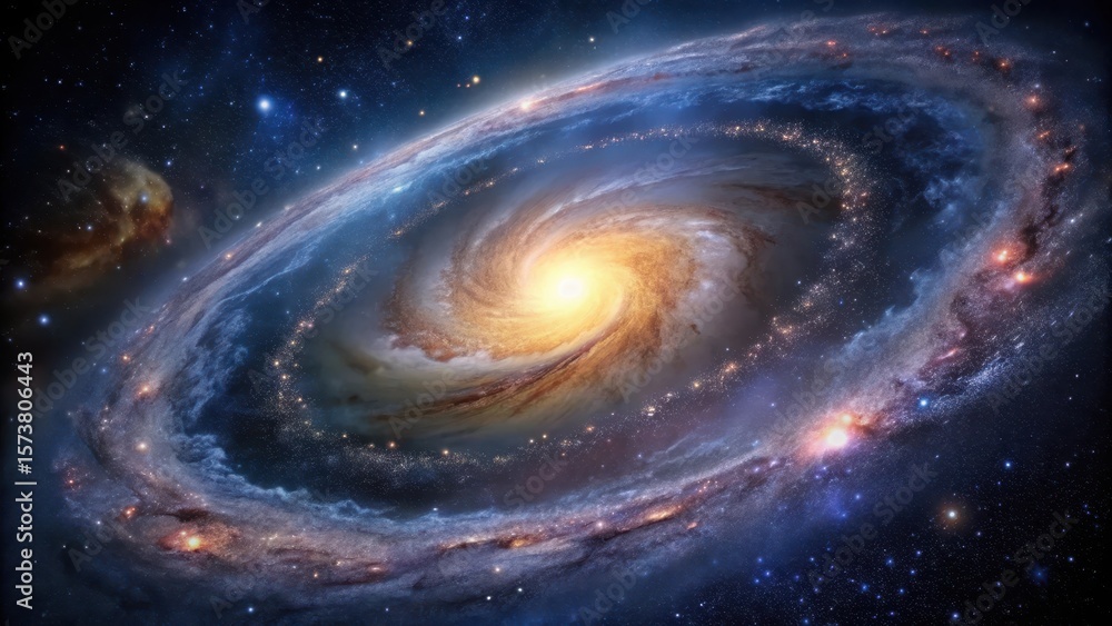 Obraz premium A mesmerizing spiral galaxy unfolds in the vast cosmic expanse, showcasing a breathtaking display of celestial wonders and vibrant nebulae, a cosmic ballet of light and stardust.