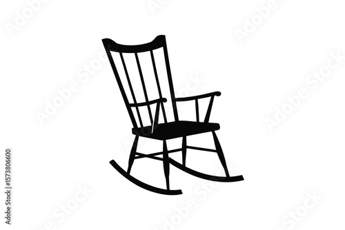 Classic Rocking Chair Isolated on White Background in Black Silhouette Style silhouette