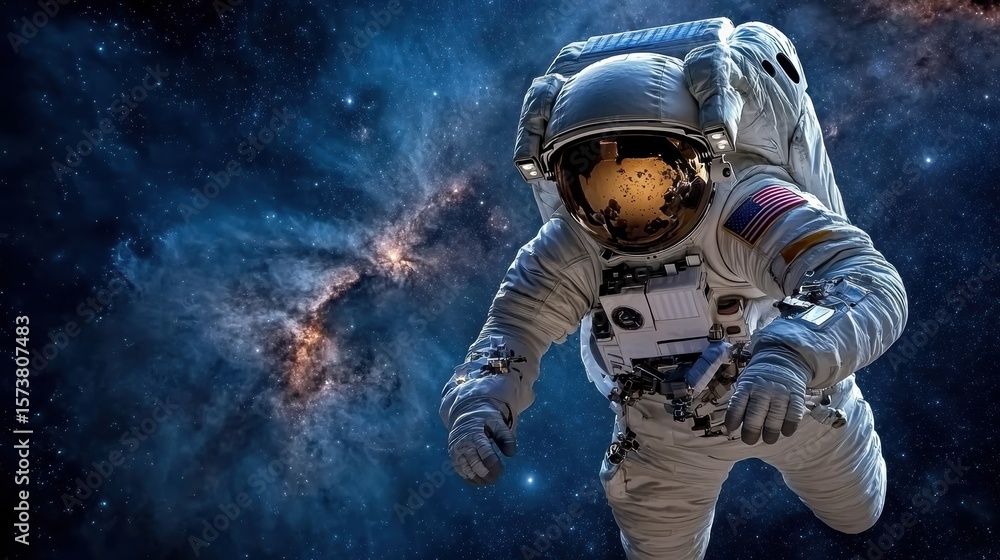 Fototapeta premium Experience the Beauty of Space: An Astronaut Surrounded by a Breathtaking Cosmic Nebula and Dusty Storm