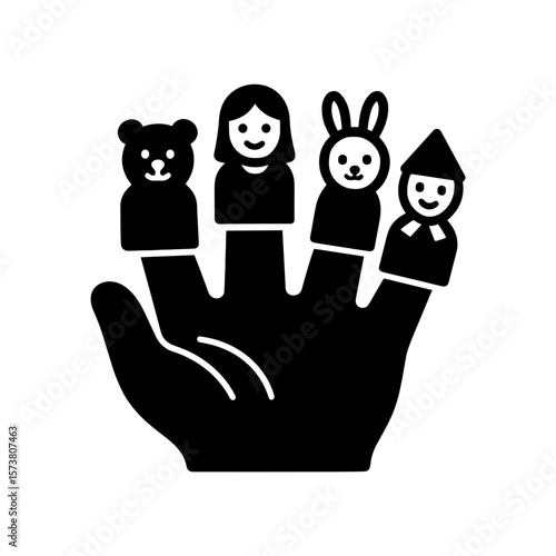 Finger puppet show icon in filled style — symbol of storytelling and imagination