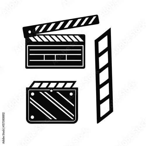 Minimalist Black and White Filmmaking Icons Clapperboard, Film Reel