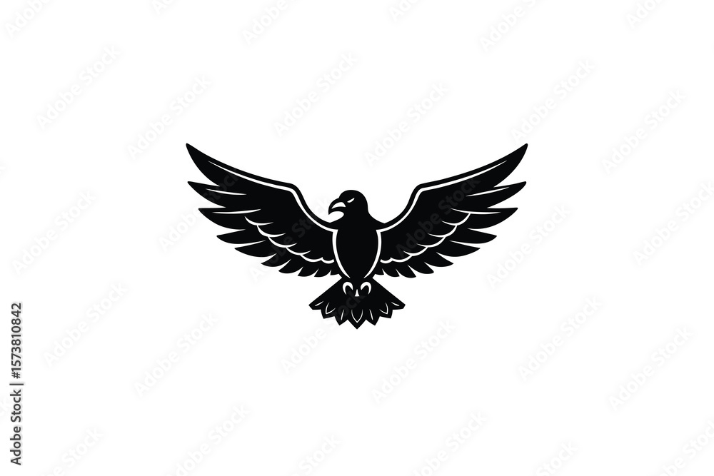 Obraz premium Majestic Eagle Spreading Wings Black and White Graphic Powerful Bird Silhouette