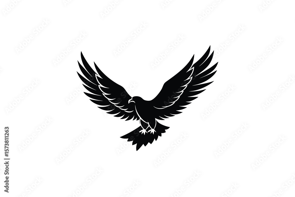 Obraz premium Majestic Eagle Soaring with Open Wings in Black and White Silhouette