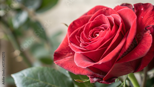 Close-Up of a Red Rose in Full Bloom