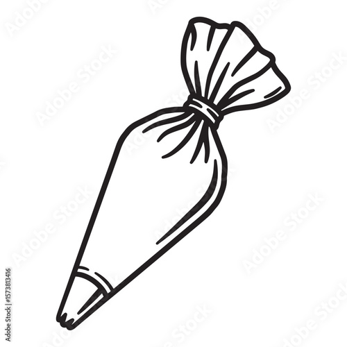 Simple black and white drawing of a pastry bag for baking and kitchen illustrations