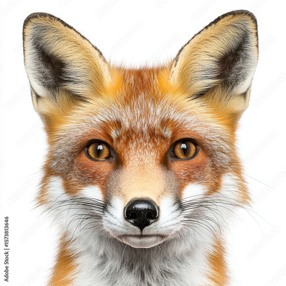 Fototapeta premium Close Up Red Fox Portrait Against White Background