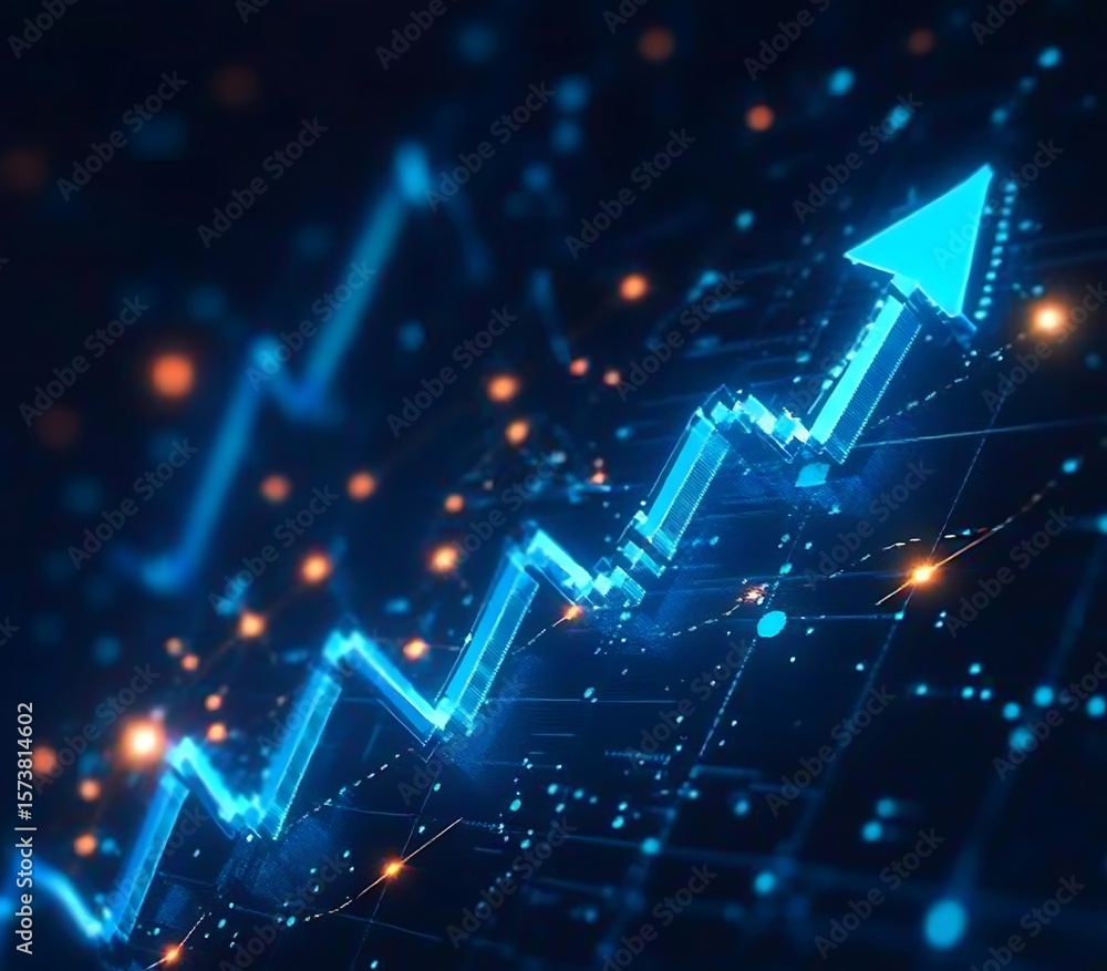 Obraz premium Rising Fast in Digital Light Markets Pulse with Power and Data The Future Trades in Blue Where Growth Meets Innovation