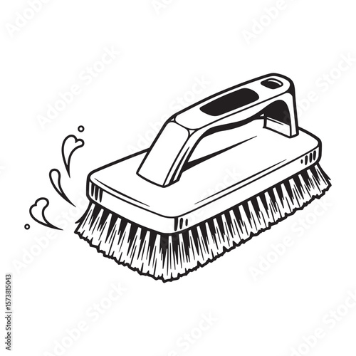 Vector illustration of a cleaning scrub brush with water splashes for hygiene concepts