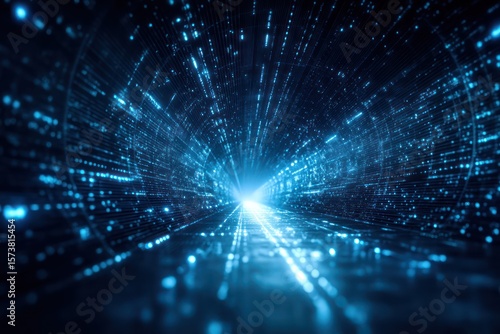Radiant digital tunnel with glowing data paths creating a futuristic visual experience.