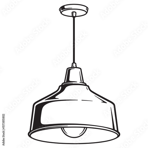 Vintage industrial style pendant light fixture black and white vector illustration