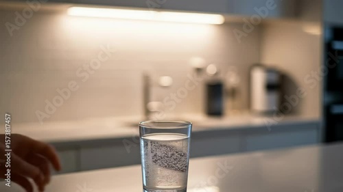 Sparkling Water: Glass of Refreshment in Modern Kitchen