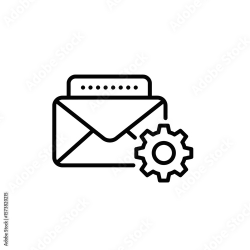 An open envelope icon with a letter inside, accompanied by a gear symbol, all in a minimalist line art style.